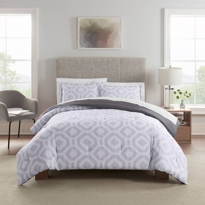 5pc Twin Extra Long Skyler Textured Geometric Antimicrobial Bedding Set  Gray - Serta : Target