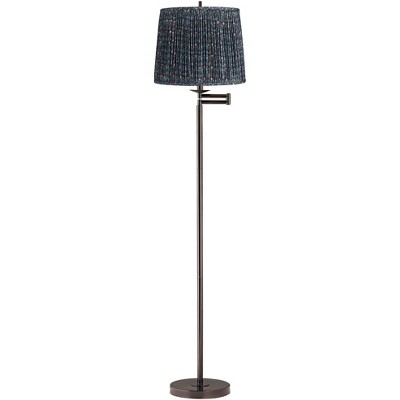 Regency Hill Gabrielle Modern 60 1/2" Tall Standing Floor Lamp Skinny Swing Arm Adjustable Brown Metal Bronze Finish Pleated Sally Green Shade
