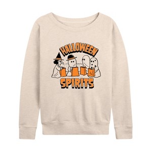 Women's - Peanuts - Halloween Spirits Lightweight French Terry Wide Neck Long Sleeve Shirt - 1 of 4