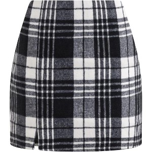 Women's Plaid Mini Skirt - High Waist Bodycon Pencil & A-Line Skirt for Fall/Winter 2025 Black&white - 1 of 4