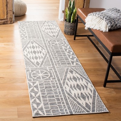 Marbella Gray and Ivory Hand Loomed Wool Runner Rug
