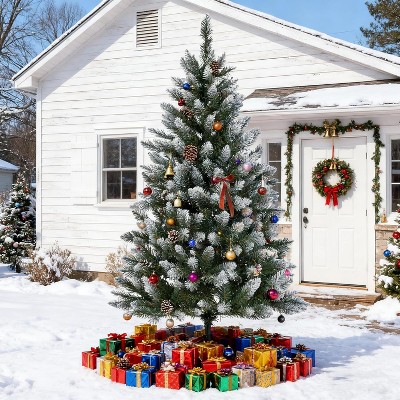 Pre-Lit Artificial Christmas Tree with LED Lights, 8 Lighting Modes, Foldable Stand & Foot Pedal Switch, Holiday Decoration