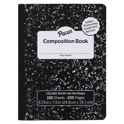 Pacon Composition Books with Dry Erase Surfaces, Black Marble, 3/8" Ruled w/ Margin , 100 sheets (Pack of 6)