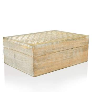 Mela Artisans Wood Keepsake Box with Hinged Lid in Trellis Design White- Extra Large