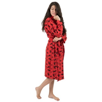 Large/X-Large Moose Red Fleece Bathrobe with Pockets