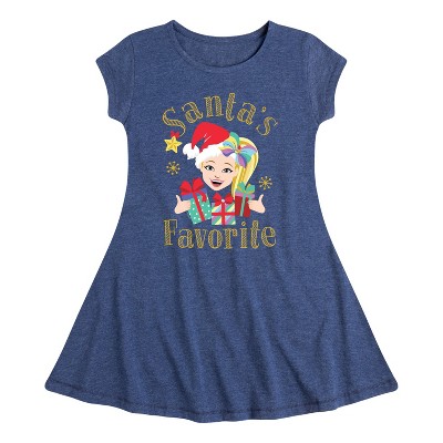 Girls' JoJo Siwa Santas Favorite Fit & Flair Cap Sleeve Dress - Heather Navy - Small