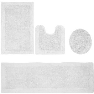 Edge Bath Rug 100% Premium Cotton Ultra-Soft Water Absorbent Tufted Solid Reversible 4 Piece Bathroom Rug Set for Machine Washable Bathmat - 1 of 2