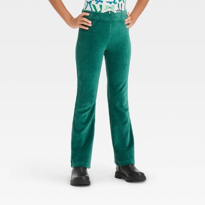 Girls' Cozy Ribbed Velour Flare Pants - Cat & Jack™ Forest Green L