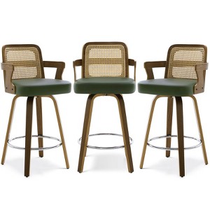 Bekrvio 26" Swivel Counter Height Bar Stools Set of 1/2/3/4,Faux Leather Upholstered Bar Chairs with Back & Arm for Kitchen Island,Black - 1 of 4