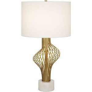 Possini Euro Design Cyclone 30" Tall Large Modern Glam Luxury End Table Lamp Gold Finish Metal Marble Single White Shade Living Room Bedroom Bedside - 1 of 4