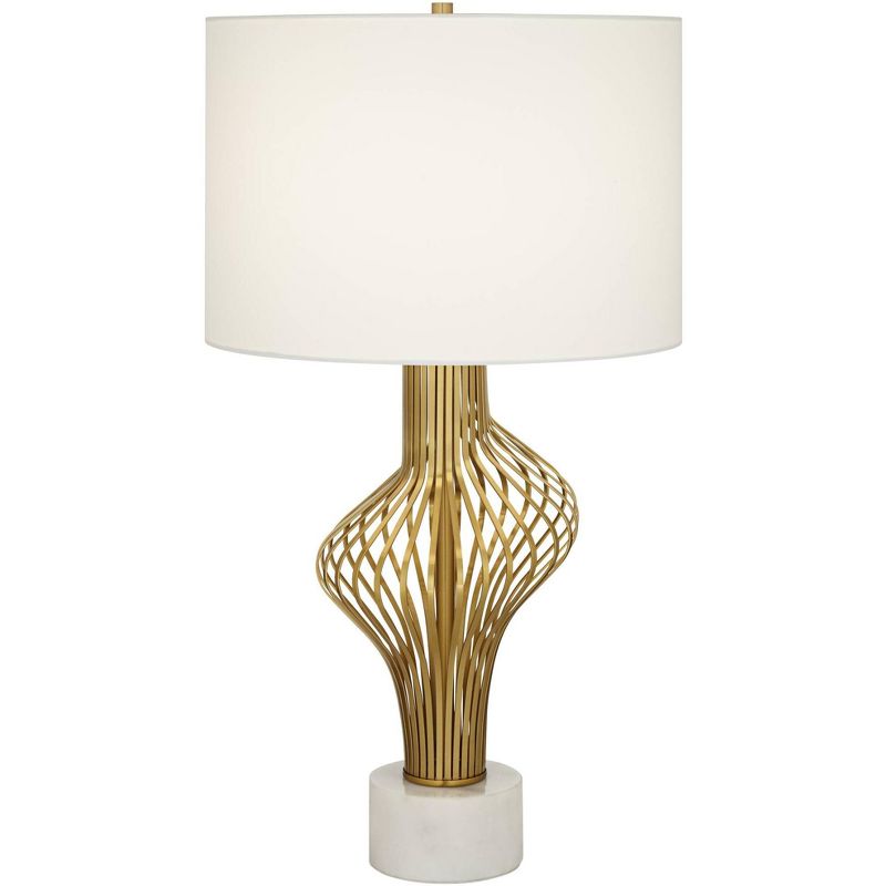 Possini Euro Design Cyclone 30" Tall Large Modern Glam Luxury End Table Lamp Gold Finish Metal Marble Single White Shade Living Room Bedroom Bedside, 1 of 10