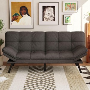 Dyonery 71" Futon Sofa Bed,Cozy Convertible Loveseat Sleeper, Linen Fabric Couch with Adjustable Back & Arms for Living Room, Guest Room - Light Gray - 1 of 4