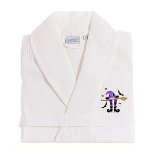 Linum Home Textiles 100% Turkish Cotton Unisex Waffle Weave Embroidered Bathrobe - Hat-Broom-Legs - 1 of 3