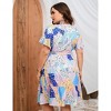 Plus Size Women's V Neck Short Sleeve Dress with Belt Flowy Casual Summer Day Dress - 4 of 4