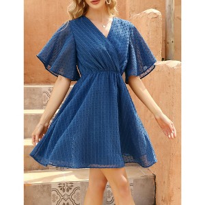 Women's Wrap V-Neck Dot Dress Flutter Sleeve Mini Dress Breathable Summer Dress - 1 of 4