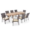 Christopher Knight Home Outdoor Acacia Wood and Wicker 9 Piece Expandable Dining Set with Cushion - 2 of 4