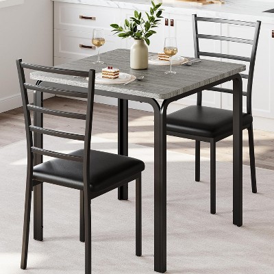 3-Piece Kitchen Dining Room Table Chair Set for Small Space, Indoor Modern Dinette Set for 2, Square Dinner Table Set for Dinette, Breakfast