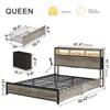 Hausource Queen Bed Frame with LED Bookcase Headboard, 4 Storage Drawers, No Box Spring Needed, Gray - 3 of 4