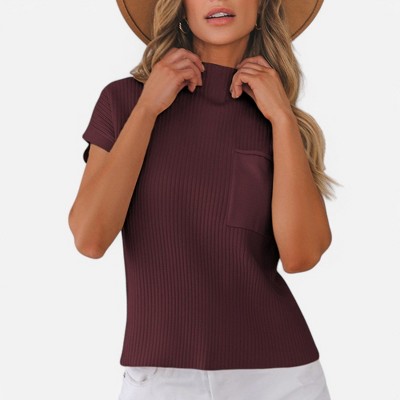 Amaryllis Women's Ribbed Knit Mock Neck Sleeveless Sweater Relaxed Fit with Front Pocket Chic and Cozy Transitional Layer