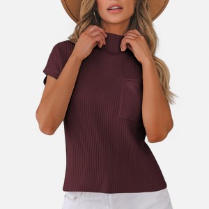 Amaryllis Women's Ribbed Knit Mock Neck Sleeveless Sweater Relaxed Fit with Front Pocket Chic and Cozy Transitional Layer - 1 of 4