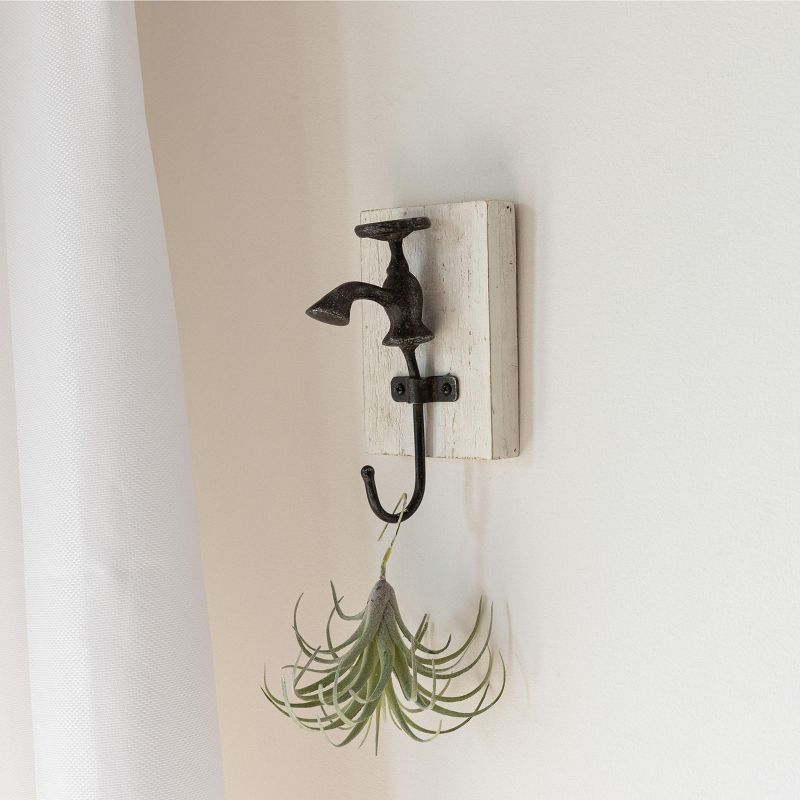 Faucet Wall Hook Black Cast Iron & Wood by Foreside Home & Garden, 2 of 8