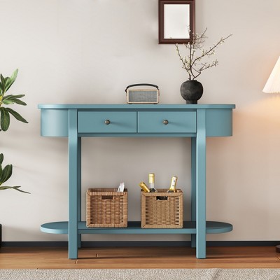 36" Console Table with Drawers, Retro Entryway Table with Open Storage Shelf, Long Sofa Couch Table, Hallway Table for Living Room Entryway