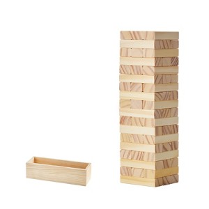 VEVOR Tumbling Timber Toy, 54 Blocks Tumble Tower Blocks Game, Pine Wood Tumbling Tower Game with Storage Crate, Wooden Stacking Game - 1 of 4