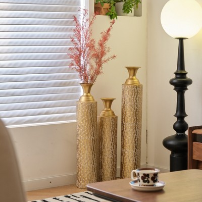 Metal decorative vases High distress metal center vases with growing vine patterns, set of 3 vases for home decoration
