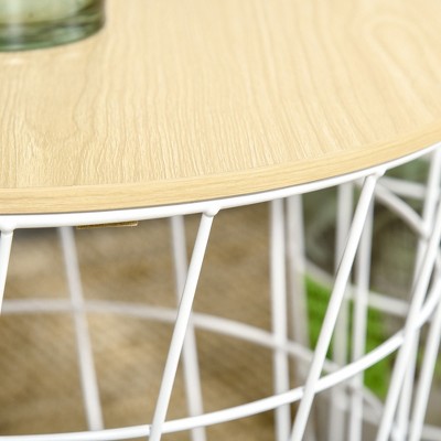 Set of 2 Round White Metal and Wood Nesting Tables