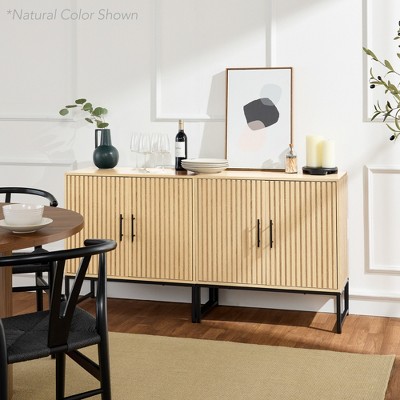Dark Brown Slatted Freestanding Engineered Wood Cabinet with Metal Legs