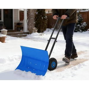 Snow Shovel with Wheels, 29" Snow Pusher Shovel for Driveway, Sidewalk, Yard, Adjustable Angle Height, High Blade Design - 1 of 4