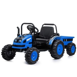 12V Ride On Car for Kids, Ride On Tractor with Trailer, Powered Electric Tractor with Remote Control, 35W Dual Motors - 1 of 4