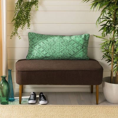 Sea Green Embroidered Cotton Velvet 14" x 30" Pillow