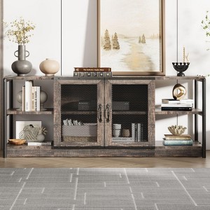Jojoka Farmhouse TV Stand, Rustic Media Console with Mesh Door and Shelves, Industrial Entertainment Center with Storage for Living Room - 1 of 4