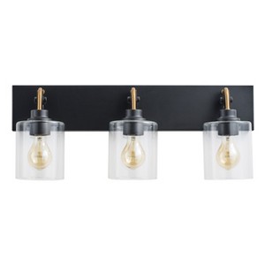 Dewdrop 3-Light Bathroom Vanity Light Fixture Black Wall Sconce with Clear Glass Shades for Bathroom Mirror - 1 of 4