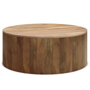 36" Solid Mango Wood Drum Coffee Table, Ideal for Living Room or Family Room - 1 of 4