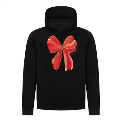 Everyday Kids Christmas Collection Festive Red & Gold Bow Girls Pullover Hoodie – Holiday Sweatshirt - Black
