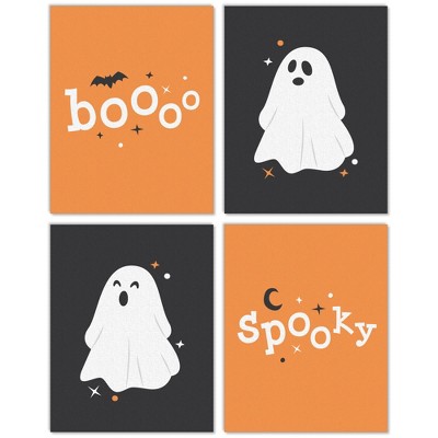 Big Dot of Happiness Spooky Ghost - Unframed Ghouls Halloween Linen Paper Wall Art - Set of 4 - Artisms - 11 x 14 inches