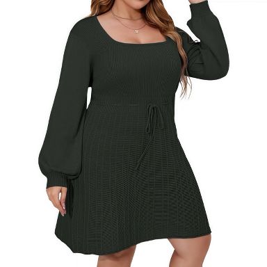long sleeve babydoll dress plus size Women' Plus size Long Sleeve Knit Babydoll Dress- Ava & Viv- Green- Size:  X(14W)