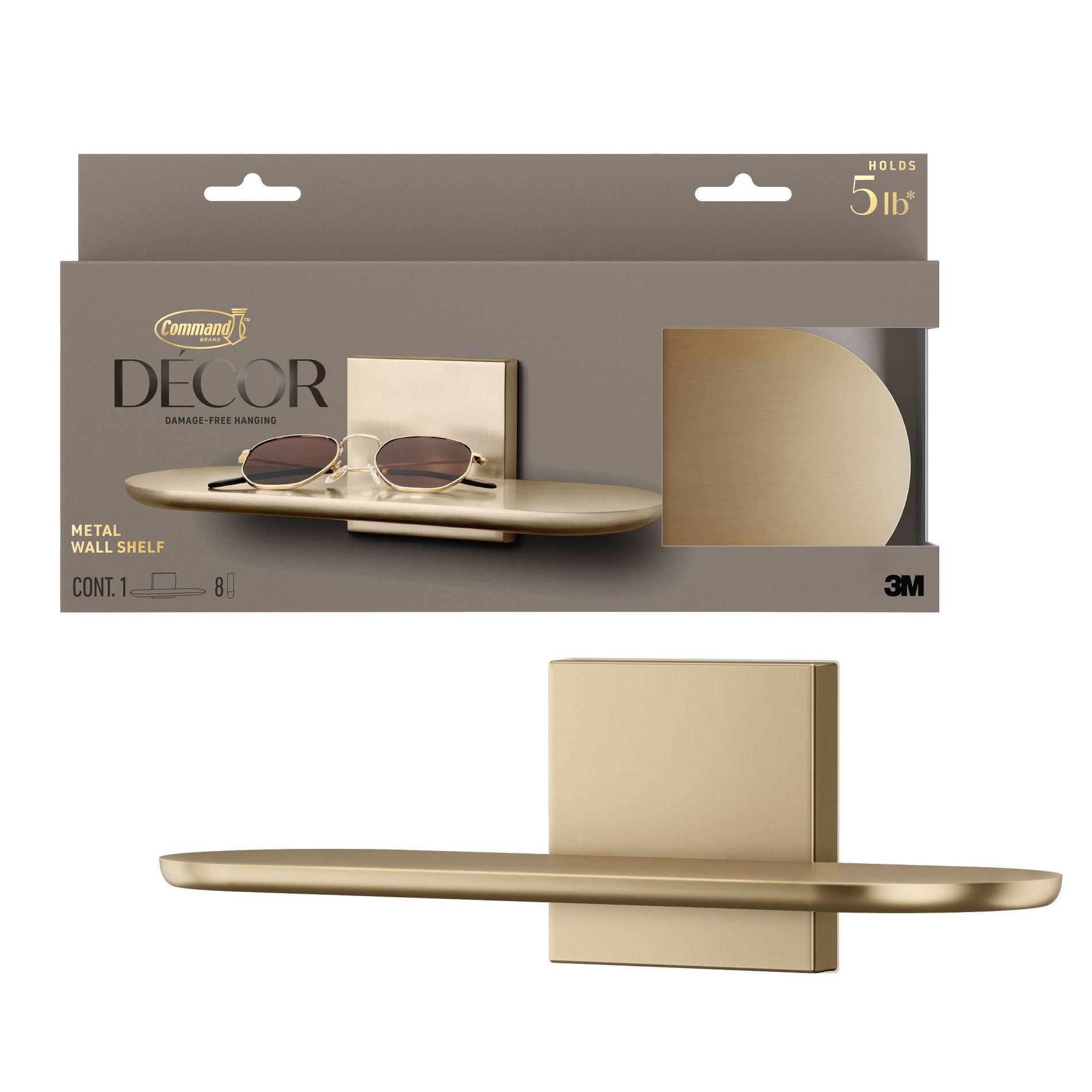 Command Decor 12''x4'' Damage-Free Hanging Metal Wall Rack 8 Large Strip