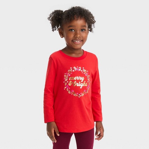 Toddler Girls' 'Merry & Bright' Long Sleeve T-Shirt - Cat & Jack™ Red 3T