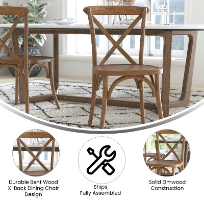 Elegant Dark Natural Elm Wood X-Back Dining Chair