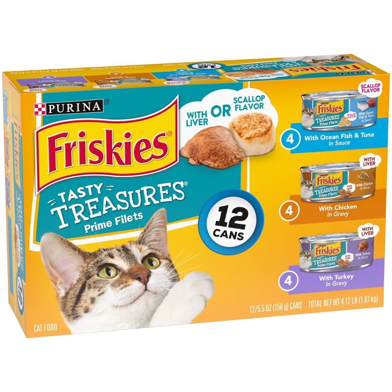 Purina Friskies Tasty Treasures Prime Fillets Ocean Fish, Chicken & Turkey Wet Cat Food - 5.5oz cans, 5 of 10