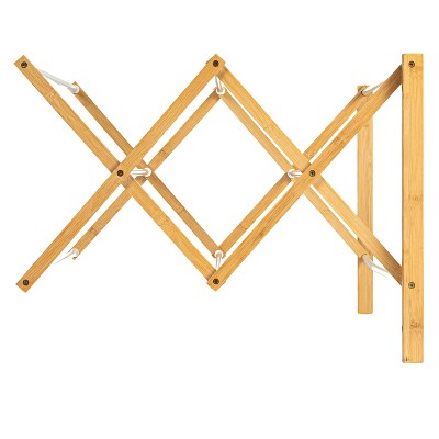 Bamboo and White Metal Wall Mount Extendable Drying Rack