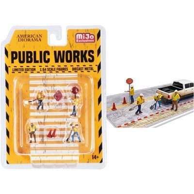 "Public Works" 7 piece Diecast Set (4 Figurines and 3 Accessories) for 1/64 Scale Models by American Diorama