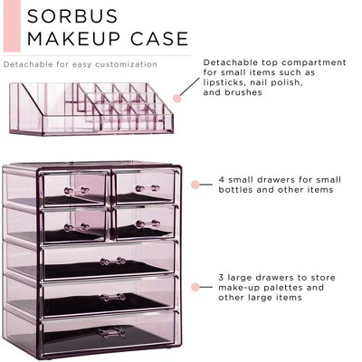 Purple Clear Acrylic Makeup Organizer with Drawers and Top Shelf