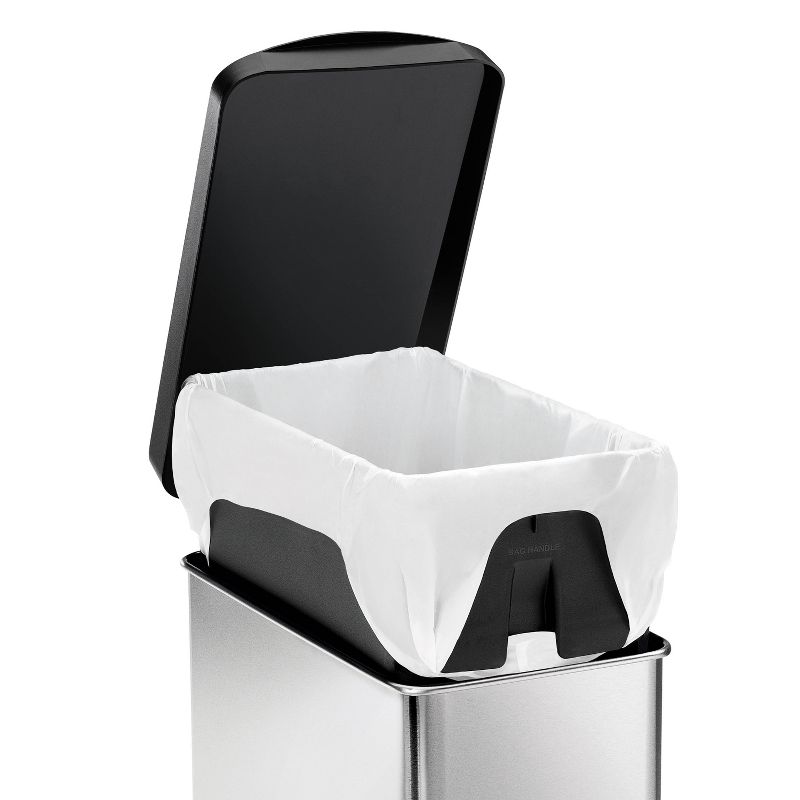 simplehuman 10L Rectangular Step Bathroom Step Trash Can Stainless Steel with Black Plastic Lid, 3 of 7