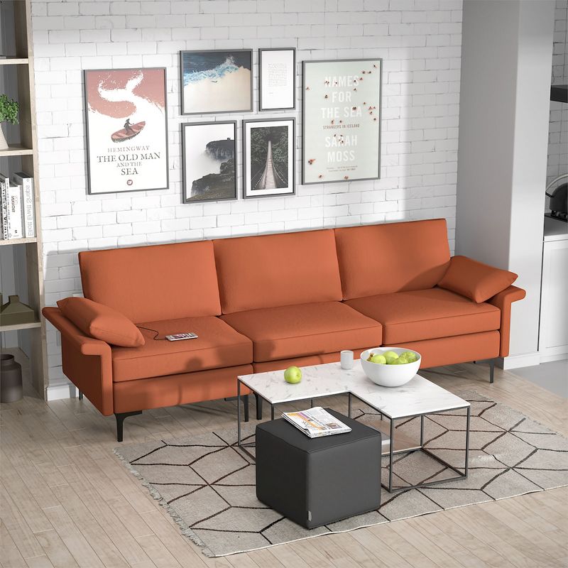 Costway Modern Modular Fabric 3-Seat Sofa Couch w/ Socket USB Ports & Metal Legs Red\Green, 2 of 11