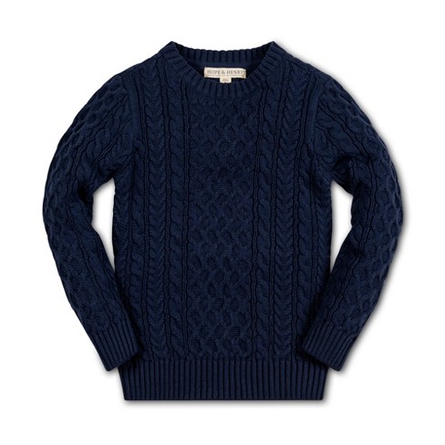 Hope & Henry Boys' Organic Long Sleeve Fisherman Cable Pullover