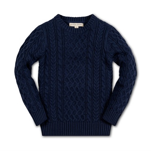 Hope & Henry Boys' Long Sleeve Fisherman Cable Pullover Sweater